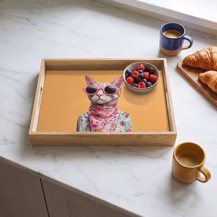Tablett - Sonnenbrille - Katze - Halstuch - Blumen — 3