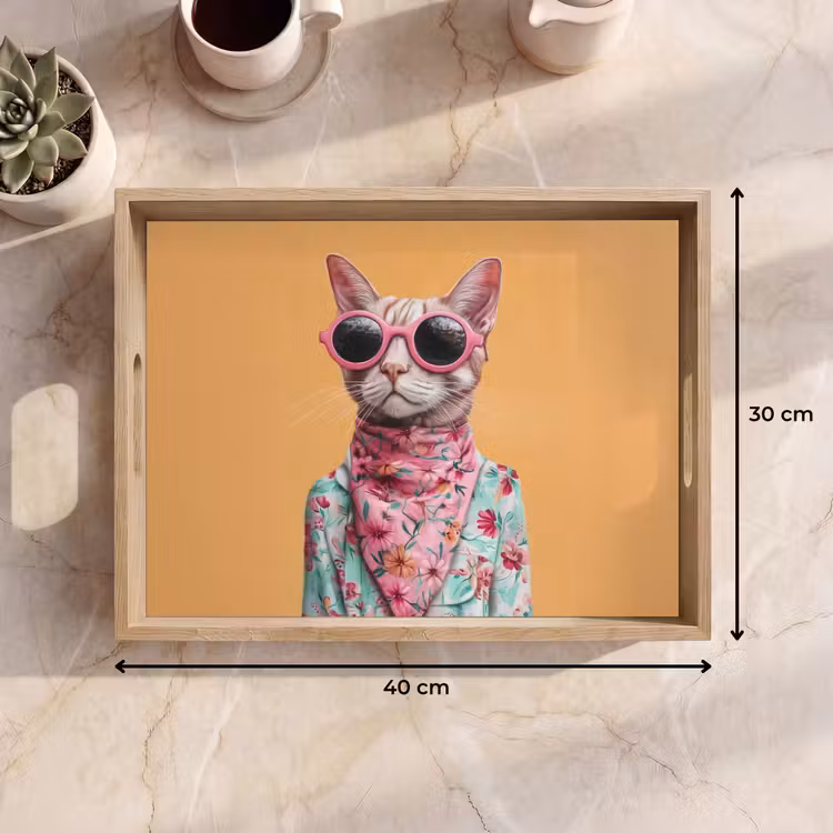Tablett - Sonnenbrille - Katze - Halstuch - Blumen — 7
