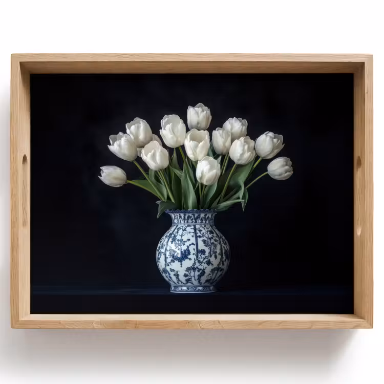 Tablett - Weiß - Blumen - Tulpen - Vase — 1