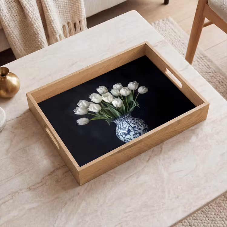 Tablett - Weiß - Blumen - Tulpen - Vase — 2