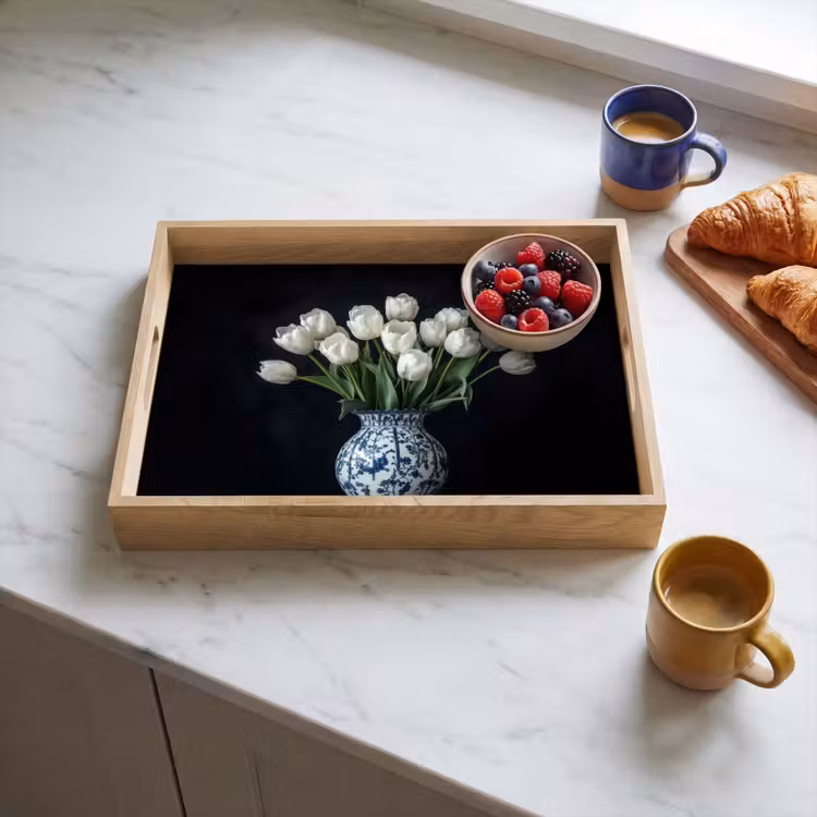 Tablett - Weiß - Blumen - Tulpen - Vase — 3