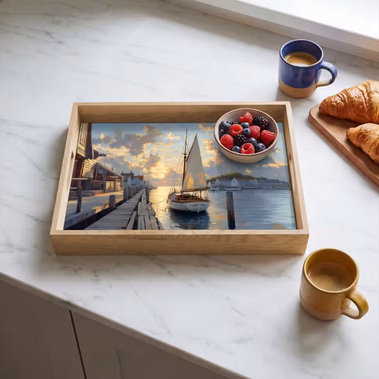 Tablett - Segelboot - Sonne - Pier - Holz — 3