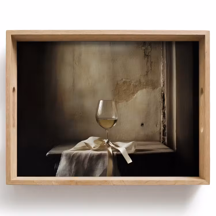 Tablett - Schleife - Beige - Weiß - Wein — 1