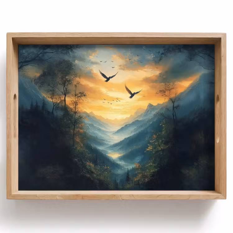 Tablett - Vögel - Sonne - Bäume - Grün — 1