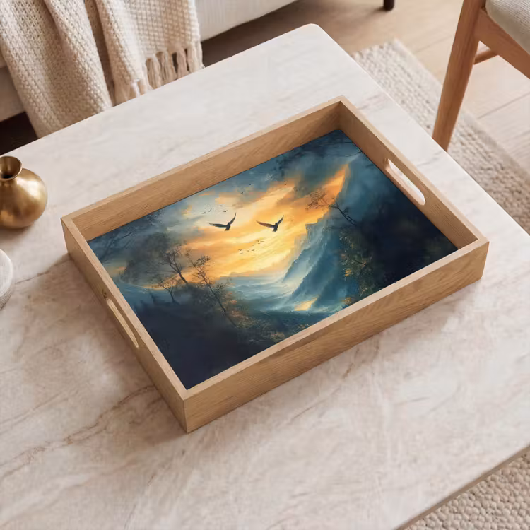 Tablett - Vögel - Sonne - Bäume - Grün — 2