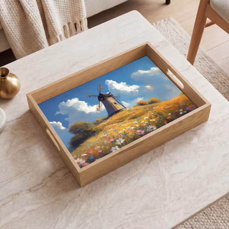 Tablett - Windmühle - Hügel - Blumen - Farbenfroh — 2