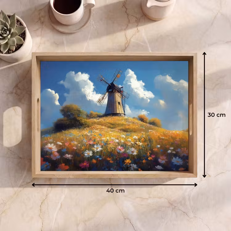 Tablett - Windmühle - Hügel - Blumen - Farbenfroh — 7