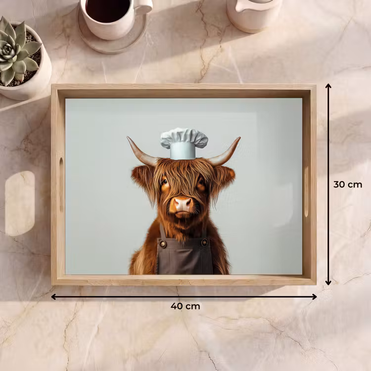 Tablett - Schottischer Highlander - Braun - Hörner - Kochkleidung — 7