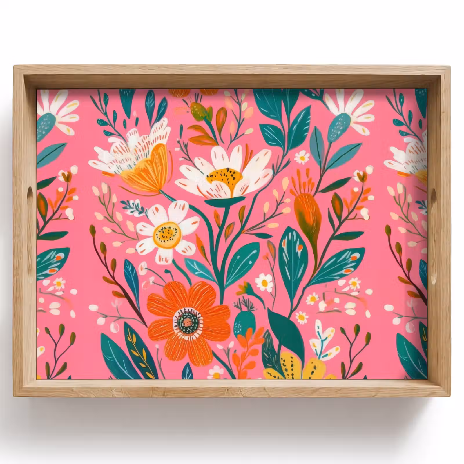 Tablett - Rosa - Blumen - Weiß - Orange — 1
