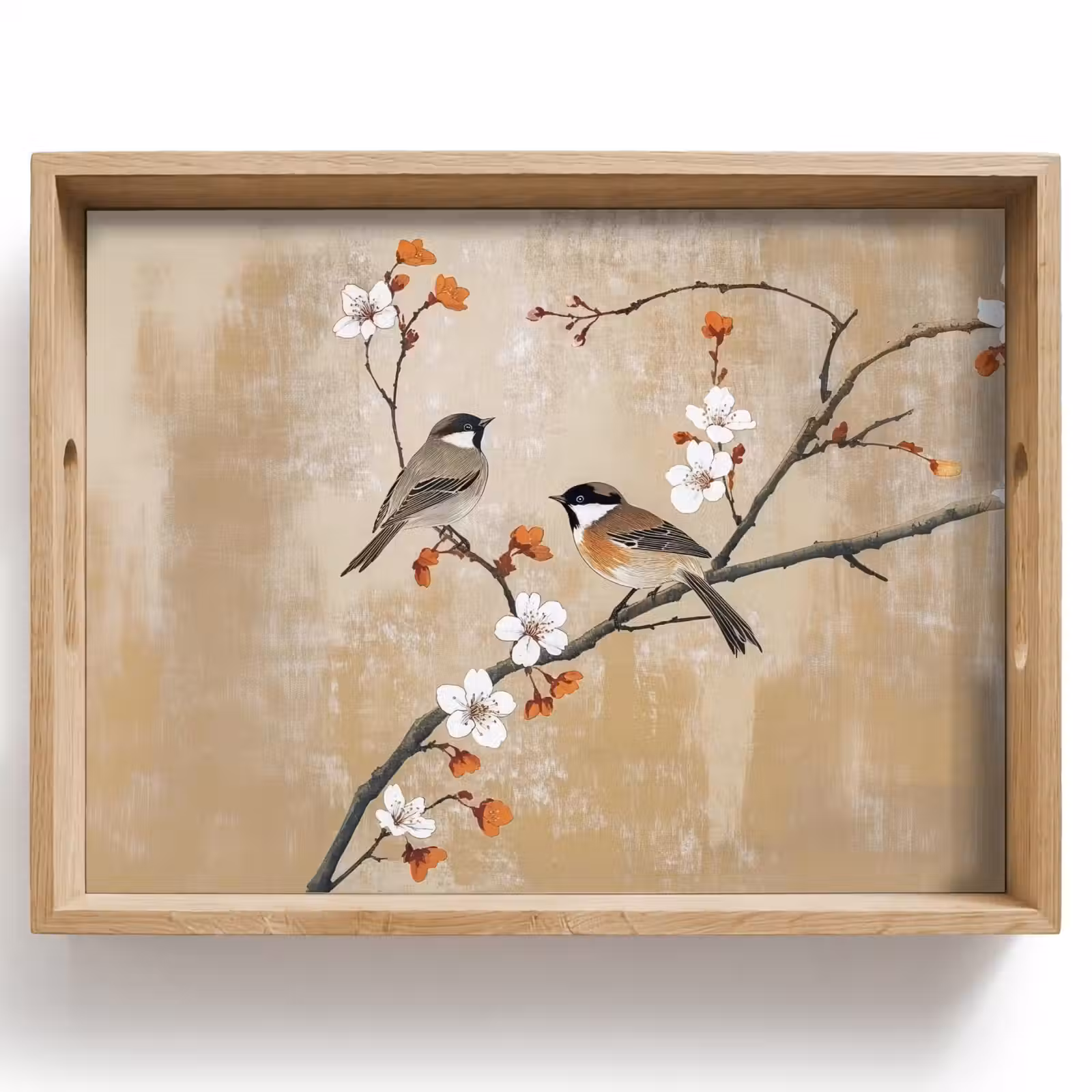 Tablett - Vögel - Blütenzweig - Orange — 1