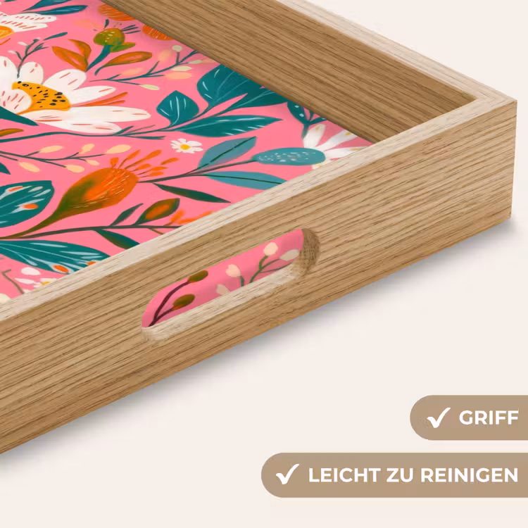 Tablett - Rosa - Blumen - Weiß - Orange — 8