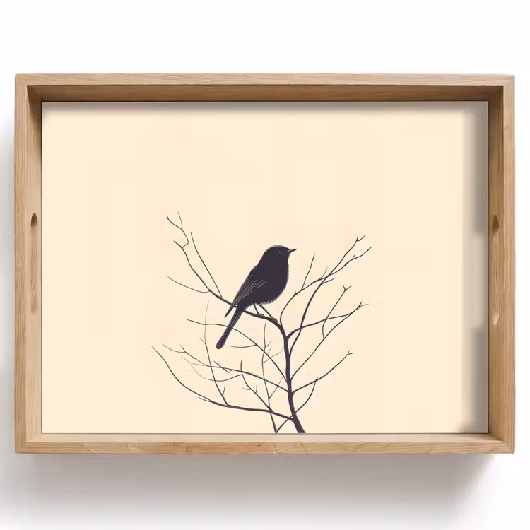 Tablett - Vogel - Schwarz - Zweig - Minimalistisch — 1