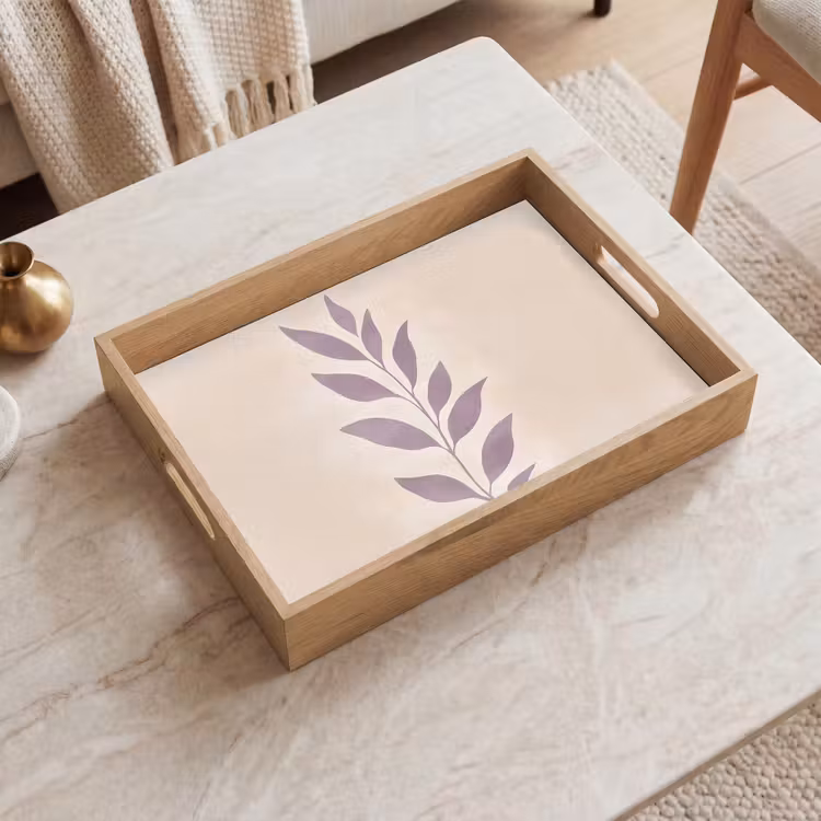 Tablett - Zweig - Blätter - Minimalistisch - Beige — 2