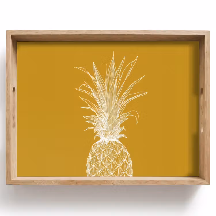 Tablett - Strich-Illustration - Ananas - Blattkrone - Ockergelb — 1
