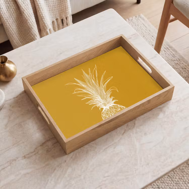 Tablett - Strich-Illustration - Ananas - Blattkrone - Ockergelb — 2