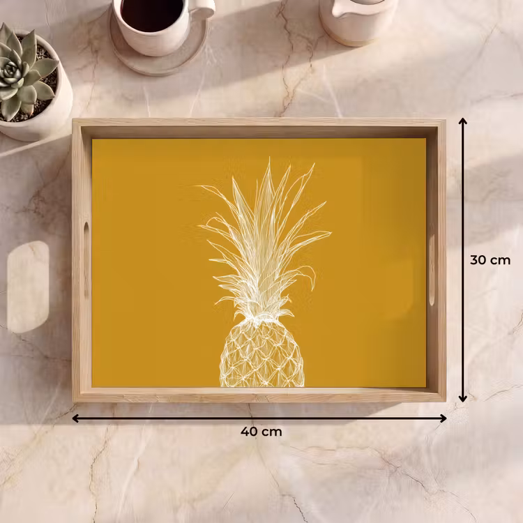 Tablett - Strich-Illustration - Ananas - Blattkrone - Ockergelb — 7