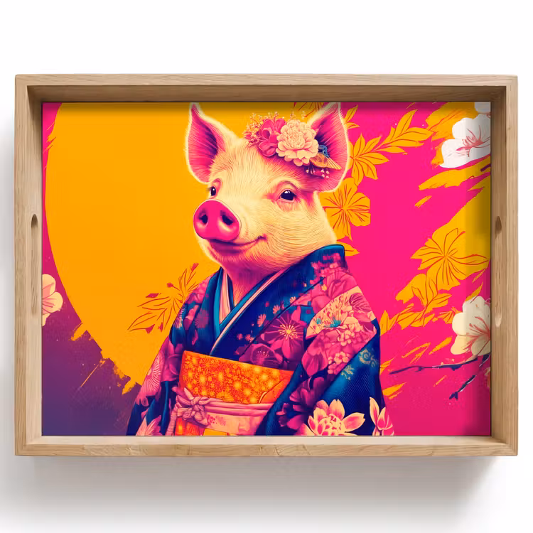 Tablett - Schwein - Blumenkrone - Kimono - Abstrakt — 1