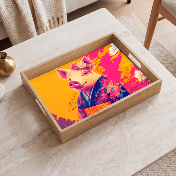 Tablett - Schwein - Blumenkrone - Kimono - Abstrakt — 2