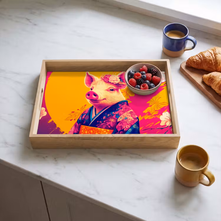 Tablett - Schwein - Blumenkrone - Kimono - Abstrakt — 3