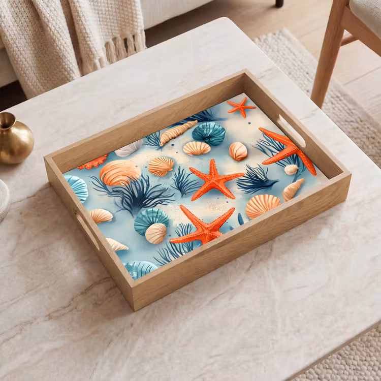 Tablett - Seesterne - Muscheln - Illustration - Sand — 2