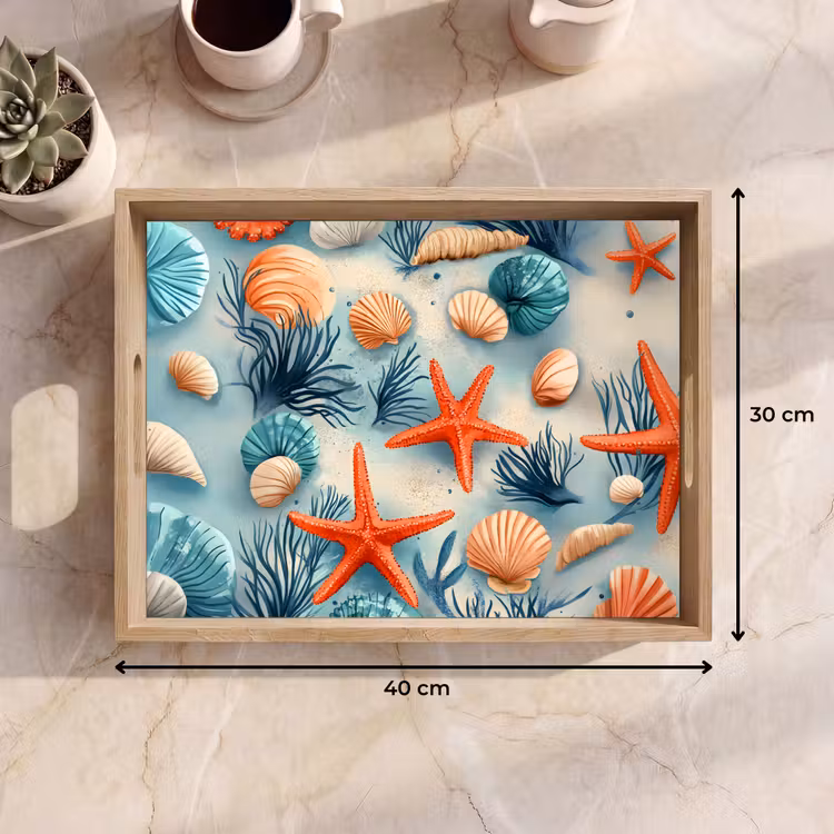 Tablett - Seesterne - Muscheln - Illustration - Sand — 7