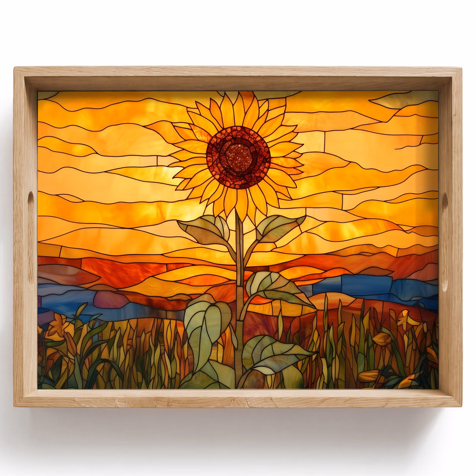 Tablett - Sonnenblume - Mosaik - Sonnenuntergang - Gelb — 1