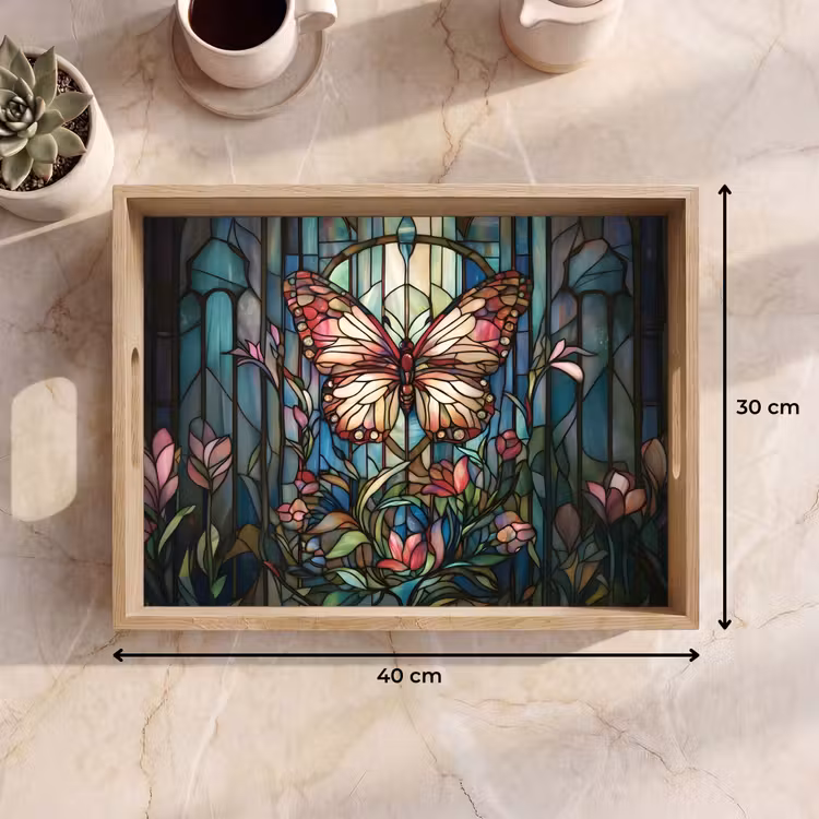 Tablett - Schmetterling - Rosa - Blumen - Blätter — 7
