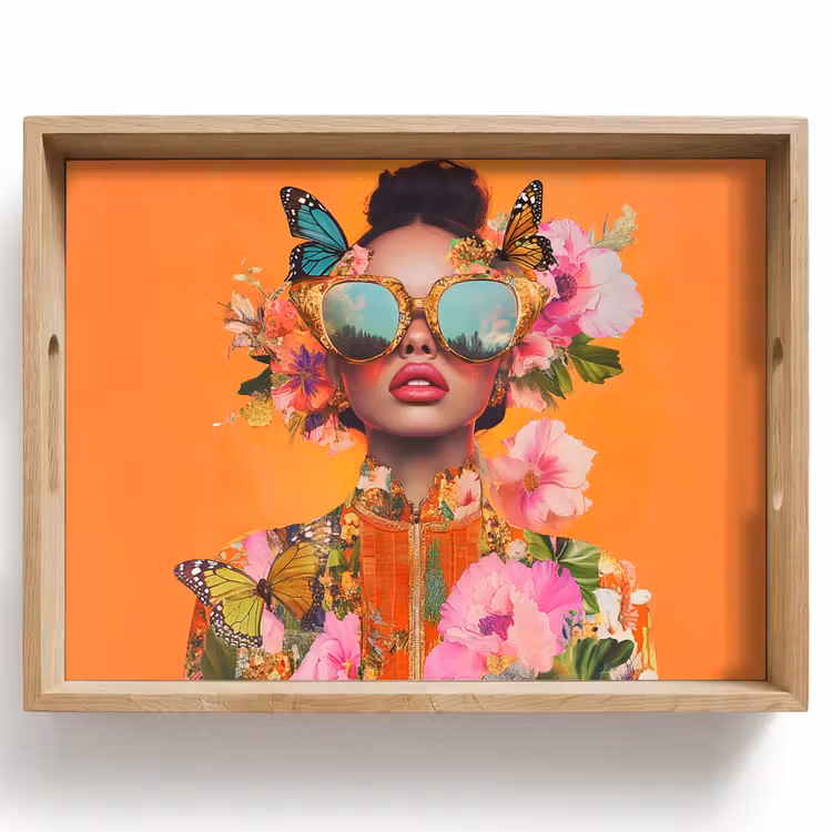 Tablett - Schmetterlinge - Frau - Sonnenbrille - Bunt — 1