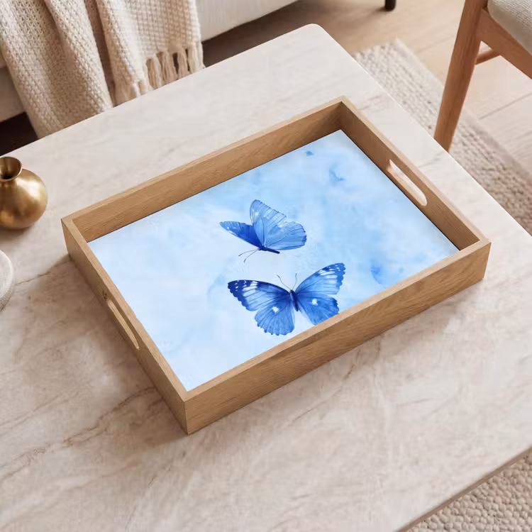 Tablett - Schmetterlinge - Ornamental - Blau — 2