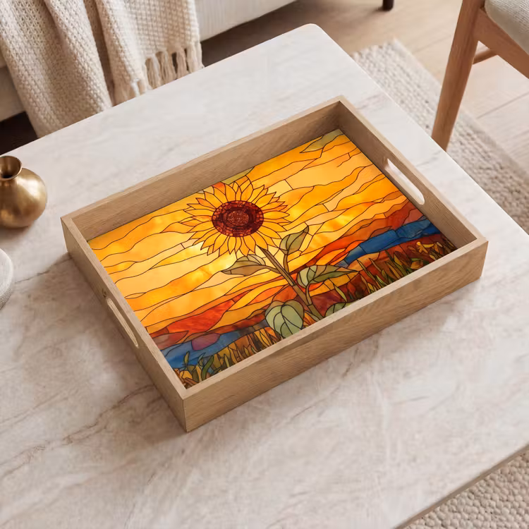 Tablett - Sonnenblume - Mosaik - Sonnenuntergang - Gelb — 2