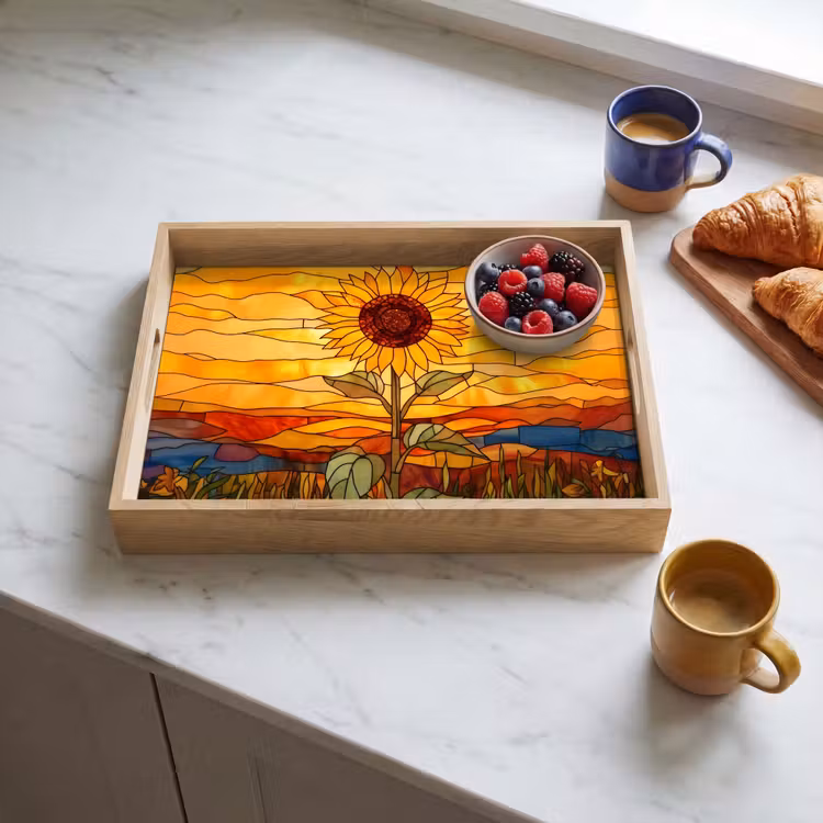 Tablett - Sonnenblume - Mosaik - Sonnenuntergang - Gelb — 3