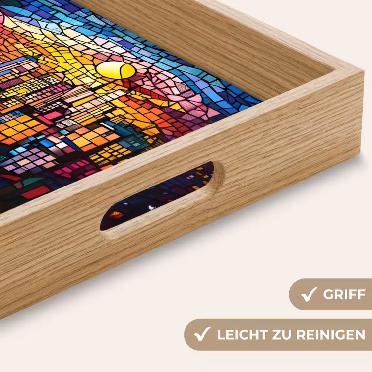 Tablett - Stadt - Mond - Mosaik - Farbenfroh — 8