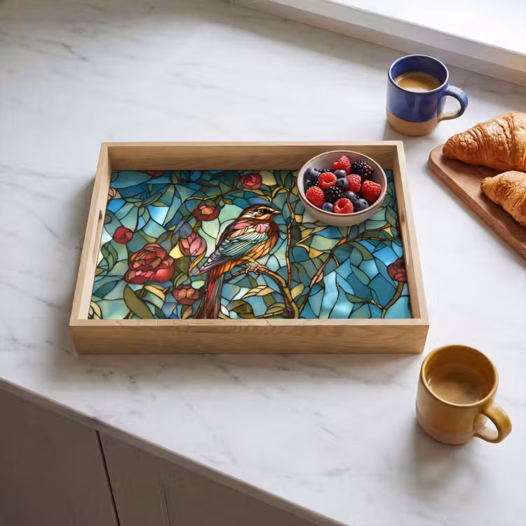 Tablett - Vogel - Zweig - Rosen - Mosaik — 3
