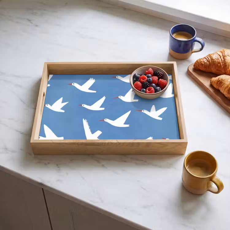 Tablett - Vögel - Weiß - Muster — 3
