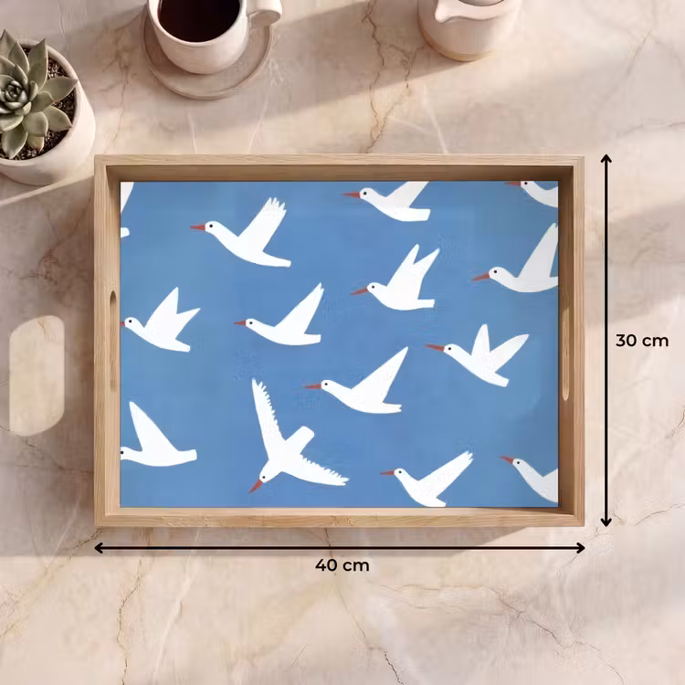 Tablett - Vögel - Weiß - Muster — 7