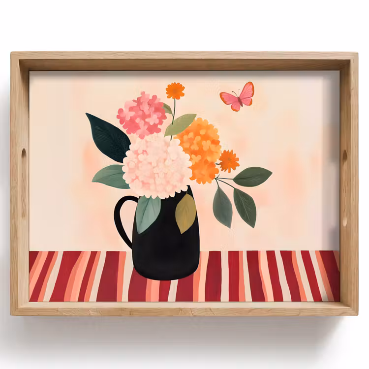 Tablett - Vase - Blumen - Schmetterling - Rot — 1