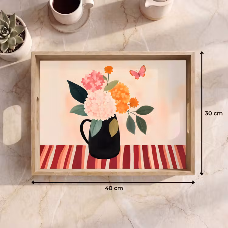 Tablett - Vase - Blumen - Schmetterling - Rot — 7