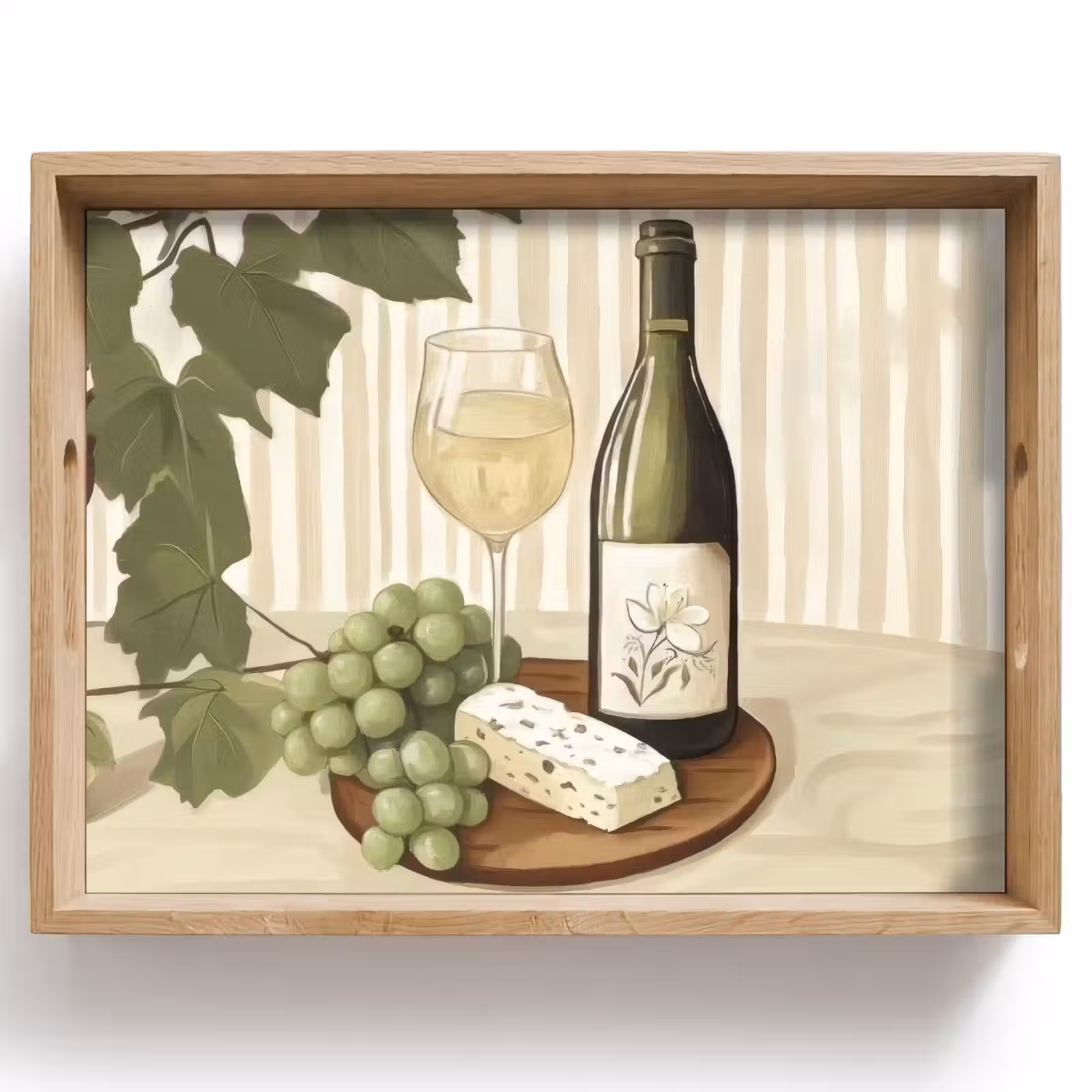Tablett - Wein - Trauben - Käse - Laub — 1
