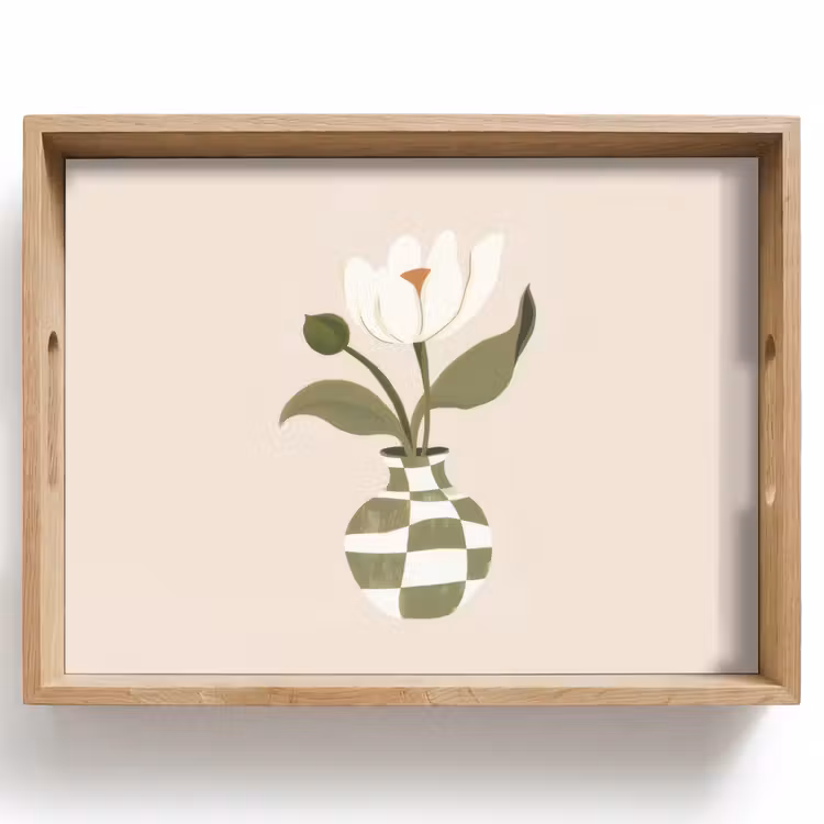 Tablett - Vase - Kariert - Blume - Grün — 1