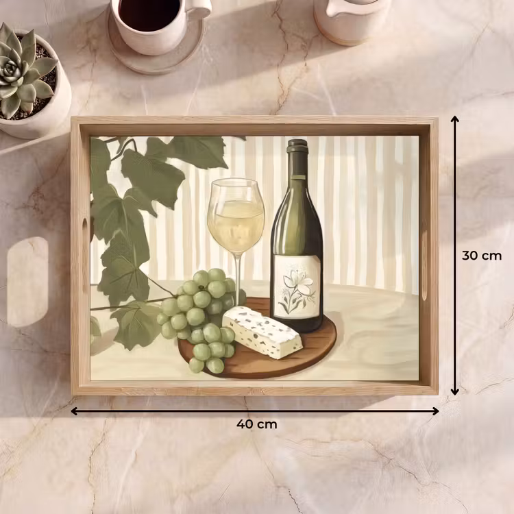 Tablett - Wein - Trauben - Käse - Laub — 7