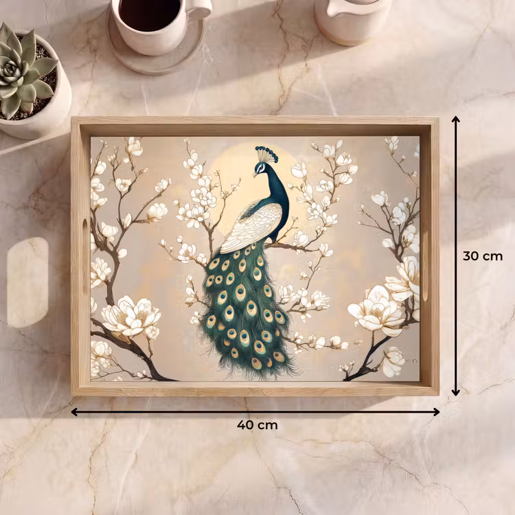 Tablett - Pfau - Zweig - Blumen — 7