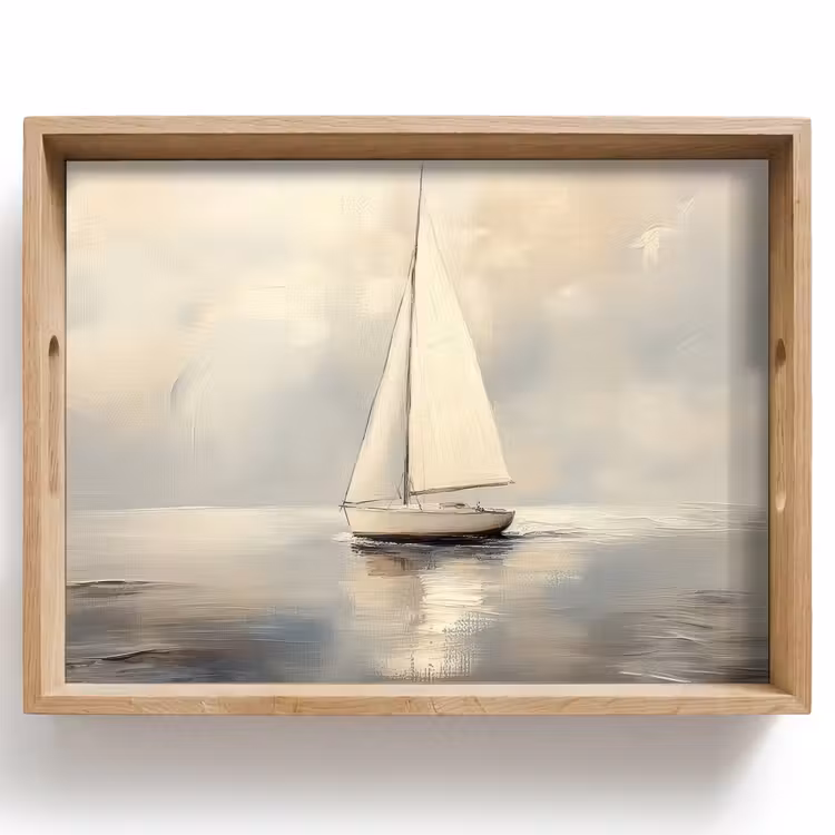 Tablett - Segelschiff - Meer - Bewölkt — 1
