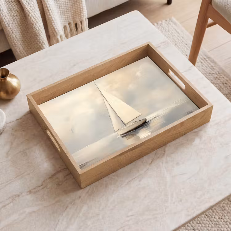 Tablett - Segelschiff - Meer - Bewölkt — 2
