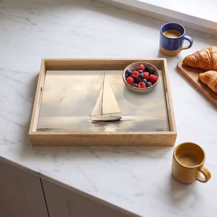 Tablett - Segelschiff - Meer - Bewölkt — 3