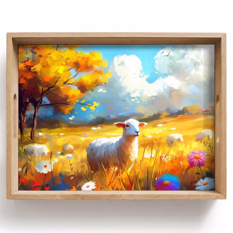 Tablett - Schafe - Wiese - Blumen — 1
