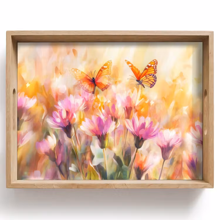 Tablett - Schmetterlinge - Orange - Blumen — 1