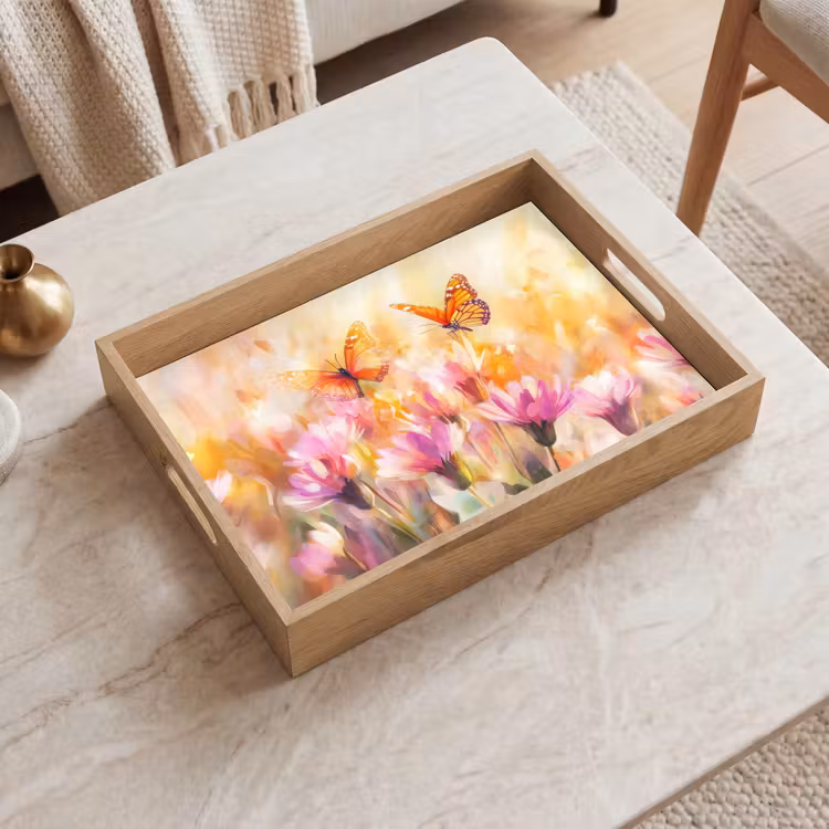 Tablett - Schmetterlinge - Orange - Blumen — 2