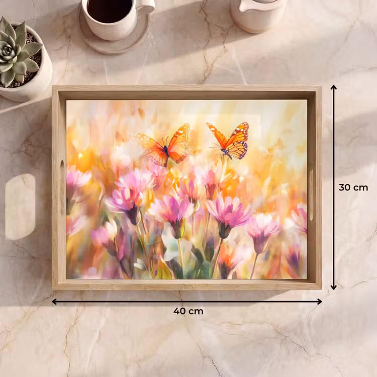 Tablett - Schmetterlinge - Orange - Blumen — 7