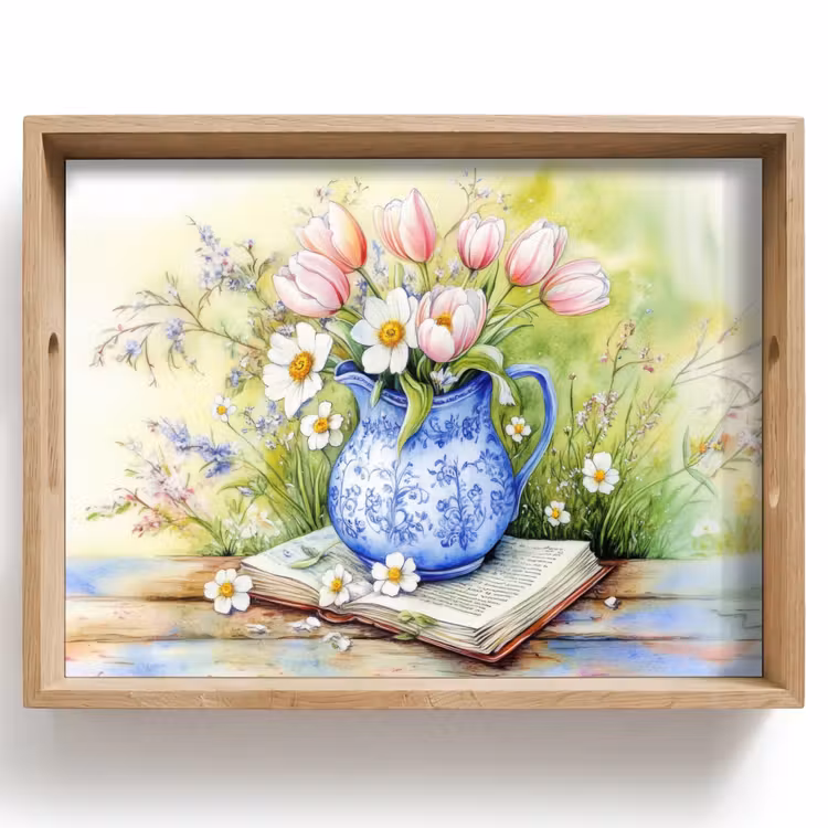 Tablett - Vase - Delfter Blau - Gänseblümchen — 1