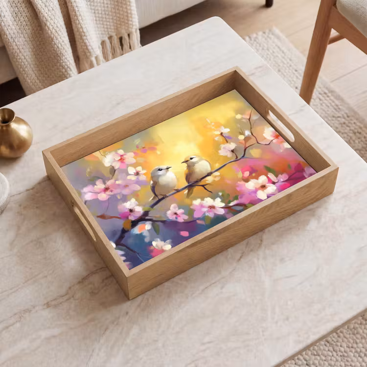 Tablett - Vögel - Blumen - Rosa — 2